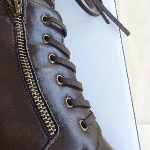 Pierre Dumas Ravenna, women's 8M  two tone brown lace up zip up boots, 2" heels - Picture 13 of 16